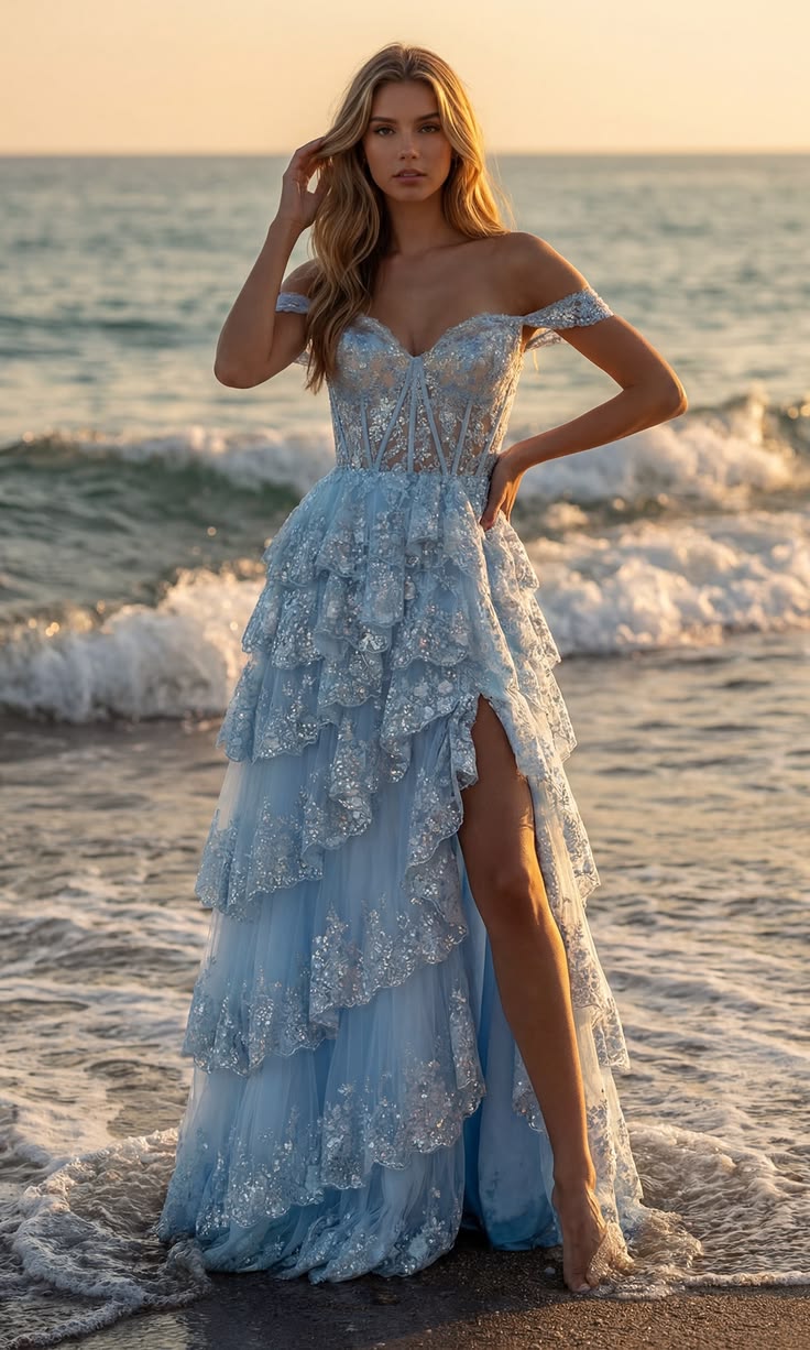 Robe de bal de princesse bustier à volants en satin long, robe de soirée C8117