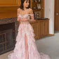 Robe de bal de princesse bustier à volants en satin long, robe de soirée C8117