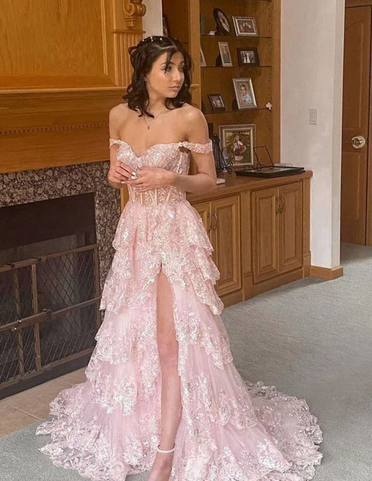 Robe de bal de princesse bustier à volants en satin long, robe de soirée C8117