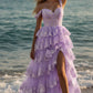 Robe de bal de princesse bustier à volants en satin long, robe de soirée C8117