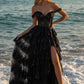 Robe de bal de princesse bustier à volants en satin long, robe de soirée C8117