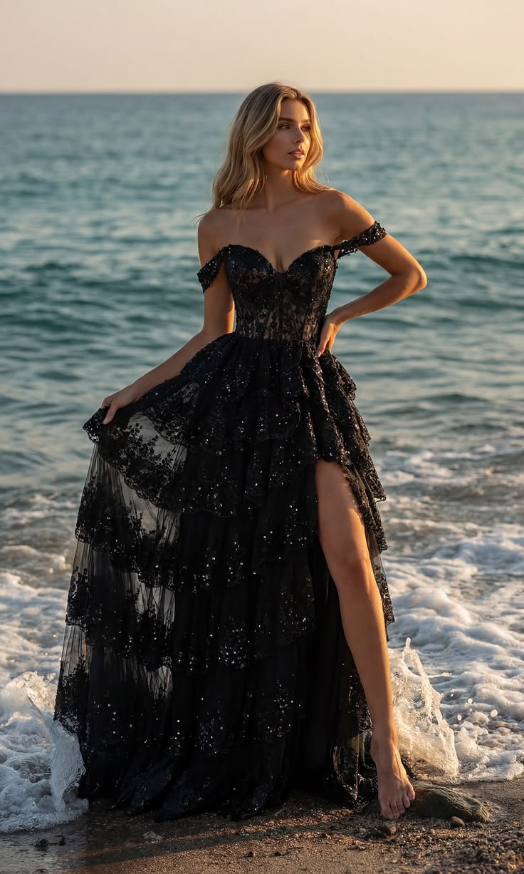 Robe de bal de princesse bustier à volants en satin long, robe de soirée C8117