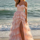Robe de bal de princesse bustier à volants en satin long, robe de soirée C8117