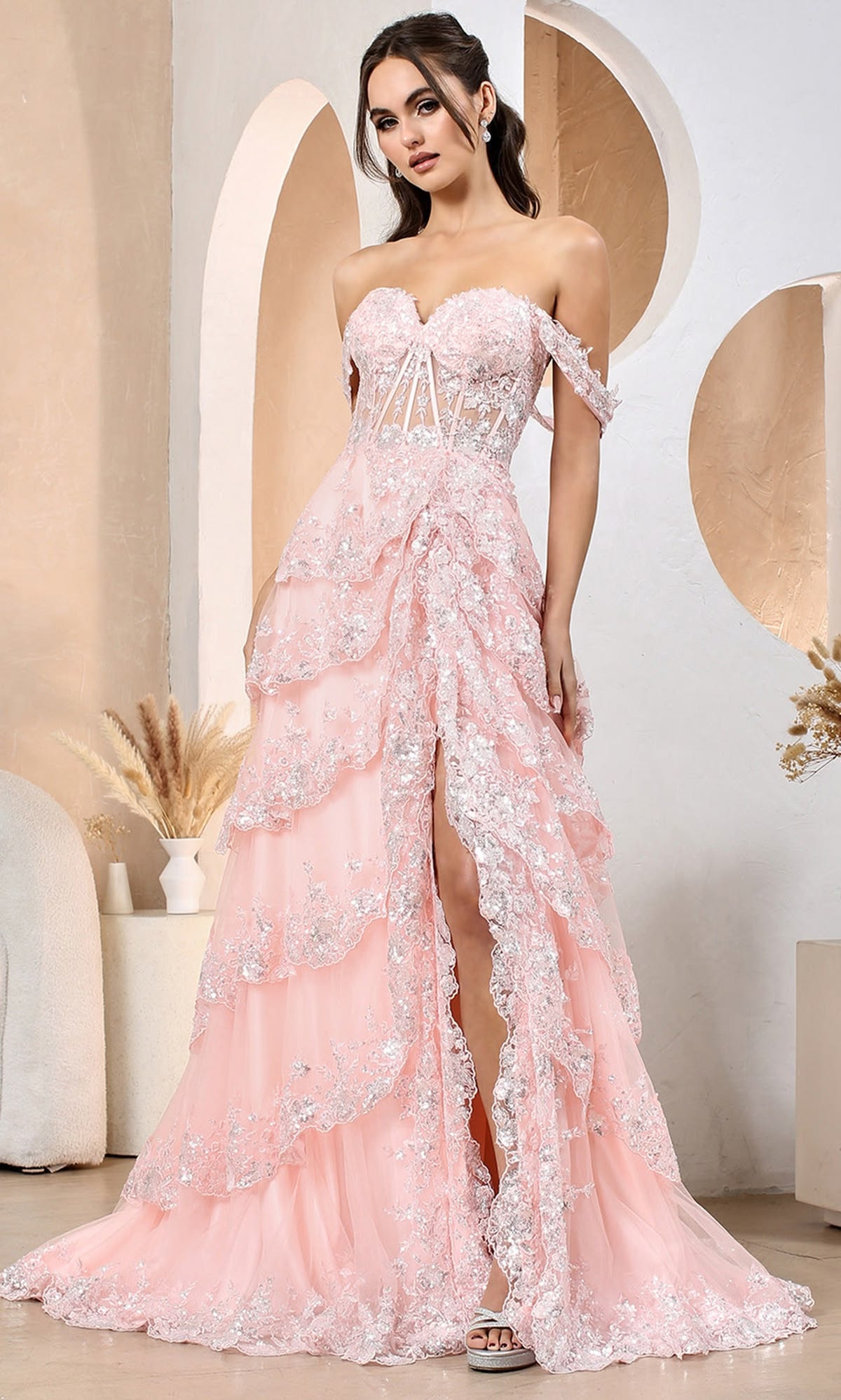 Robe de bal de princesse bustier à volants en satin long, robe de soirée C8117