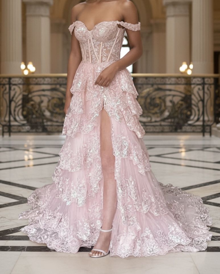 Robe de bal de princesse bustier à volants en satin long, robe de soirée C8117