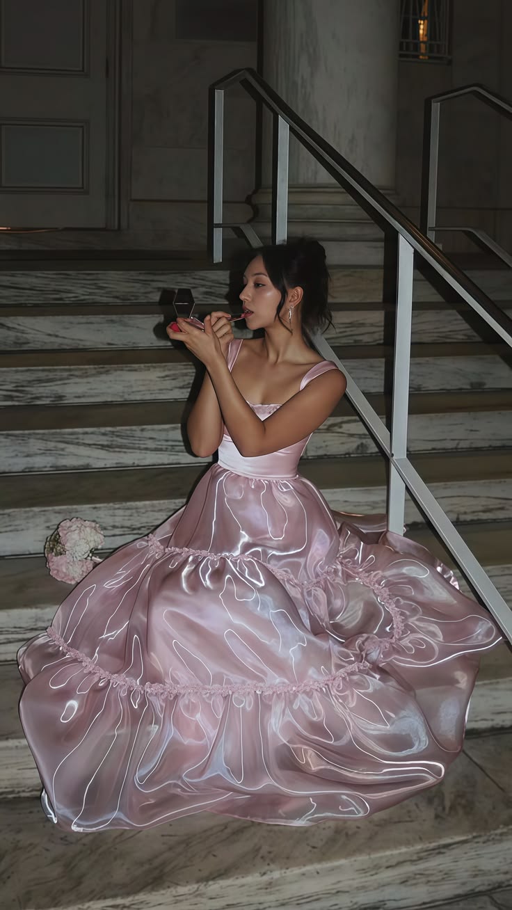 Classical Spaghetti Straps Prom Dress Pink Satin A-Line Evening Dress D0433