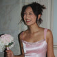 Classical Spaghetti Straps Prom Dress Pink Satin A-Line Evening Dress D0433