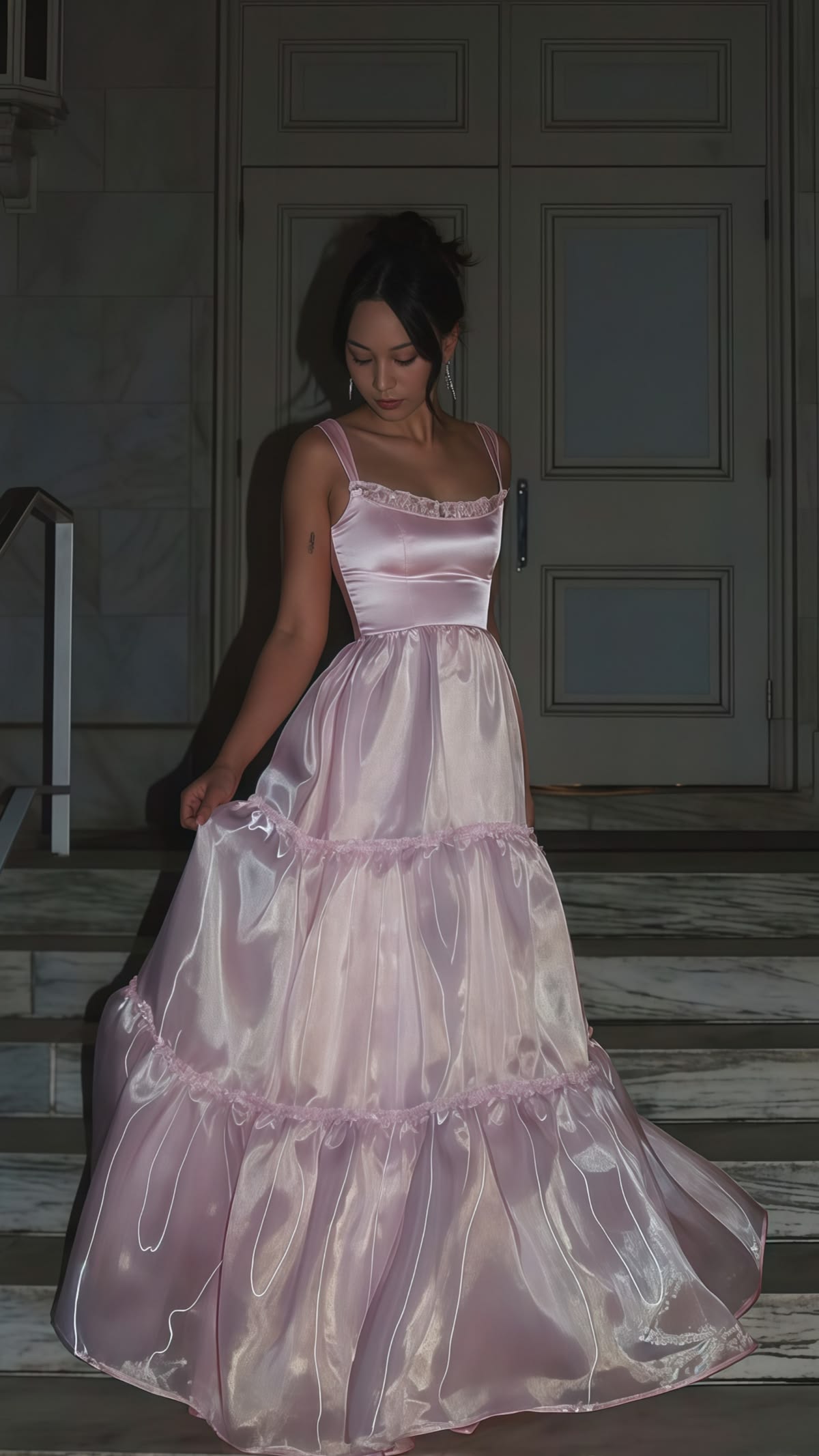 Classical Spaghetti Straps Prom Dress Pink Satin A-Line Evening Dress D0433