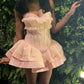 Mini robe de soirée en satin, sans bretelles, sans manches, ligne a, simple, C899