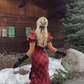 Vintage V Neck Bows Prom Dress Red Plaid Tiered Mermaid Evening Dress D0436