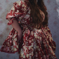 Attractive Square Neck Homecoming Dress Red Long Sleeve Floral A-Line Birthday Dress D0440