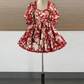 Attractive Square Neck Homecoming Dress Red Long Sleeve Floral A-Line Birthday Dress D0440
