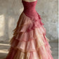 Robe de bal de princesse bustier à volants en satin long, robe de soirée C8117
