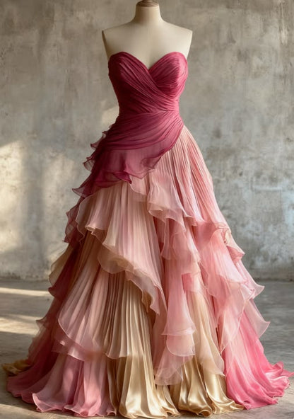 Robe de bal de princesse bustier à volants en satin long, robe de soirée C8117