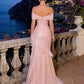 Classical Off The Shoulder Prom Dress Pink Ruffles Mermaid Evening Dress D0442