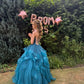 Robe de bal de princesse bustier à volants en satin long, robe de soirée C8117