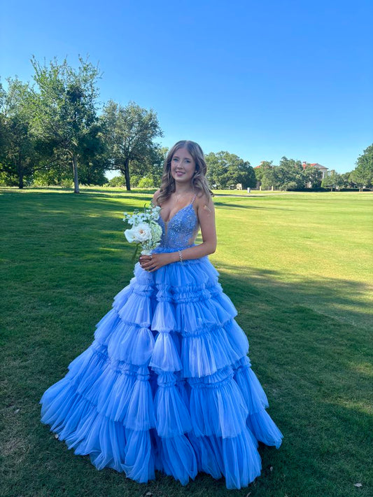 Robe de bal de princesse bustier à volants en satin long, robe de soirée C8117