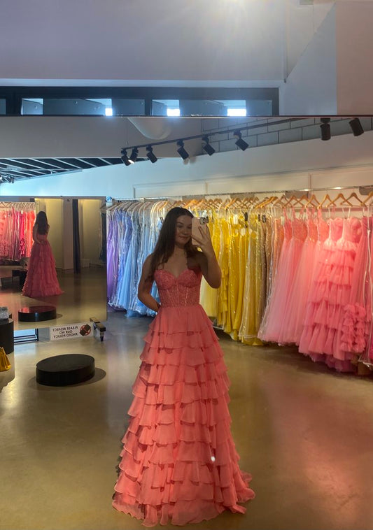 Robe de bal de princesse bustier à volants en satin long, robe de soirée C8117