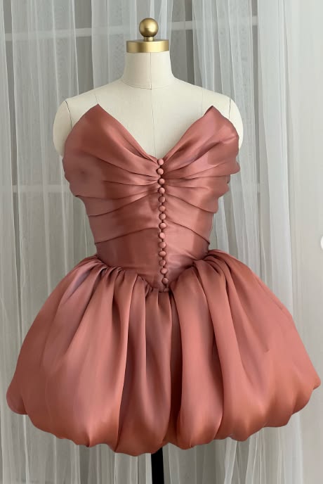 Unique Strapless Homecoming Dress Pink Satin A-Line Birthday Dress D0461