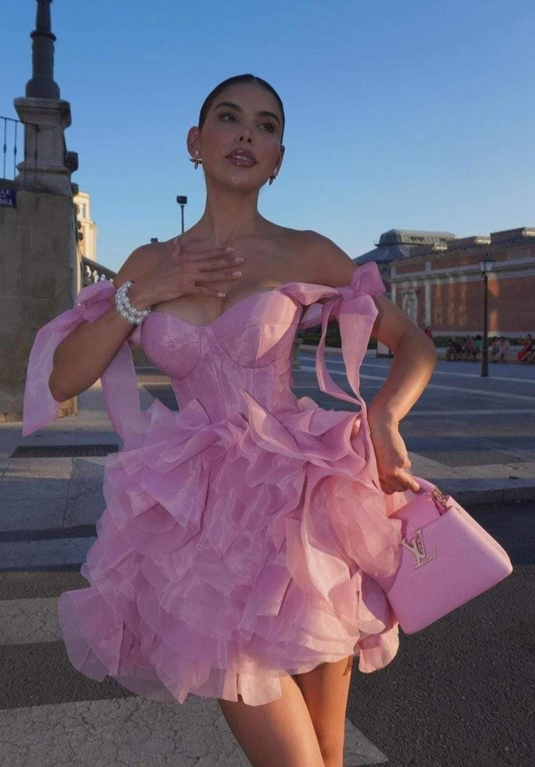 Fascinating Off The Shoulder Homecoming Dress Pink Ruffles A-Line Birthday Dress D0463