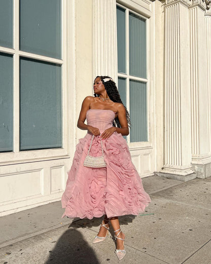Robe de bal de princesse bustier à volants en satin long, robe de soirée C8117