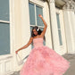Robe de bal de princesse bustier à volants en satin long, robe de soirée C8117