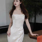 Vintage Mermaid Sleeveless Silk Satin Long Prom Dresses D046