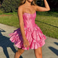 Fascinating Strapless Beads Homecoming Dress Bows Ruffles A-Line Birthday Dress D0472