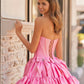 Fascinating Strapless Beads Homecoming Dress Bows Ruffles A-Line Birthday Dress D0472