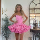 Fascinating Strapless Beads Homecoming Dress Bows Ruffles A-Line Birthday Dress D0472