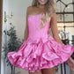 Fascinating Strapless Beads Homecoming Dress Bows Ruffles A-Line Birthday Dress D0472