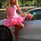 Fascinating Strapless Beads Homecoming Dress Bows Ruffles A-Line Birthday Dress D0472