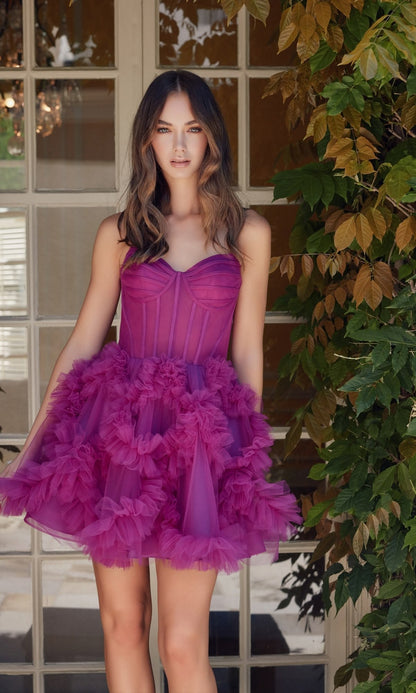 Chic Strapless Ruffles Homecoming Dress Purple Tulle A-Line Birthday Dress D0474