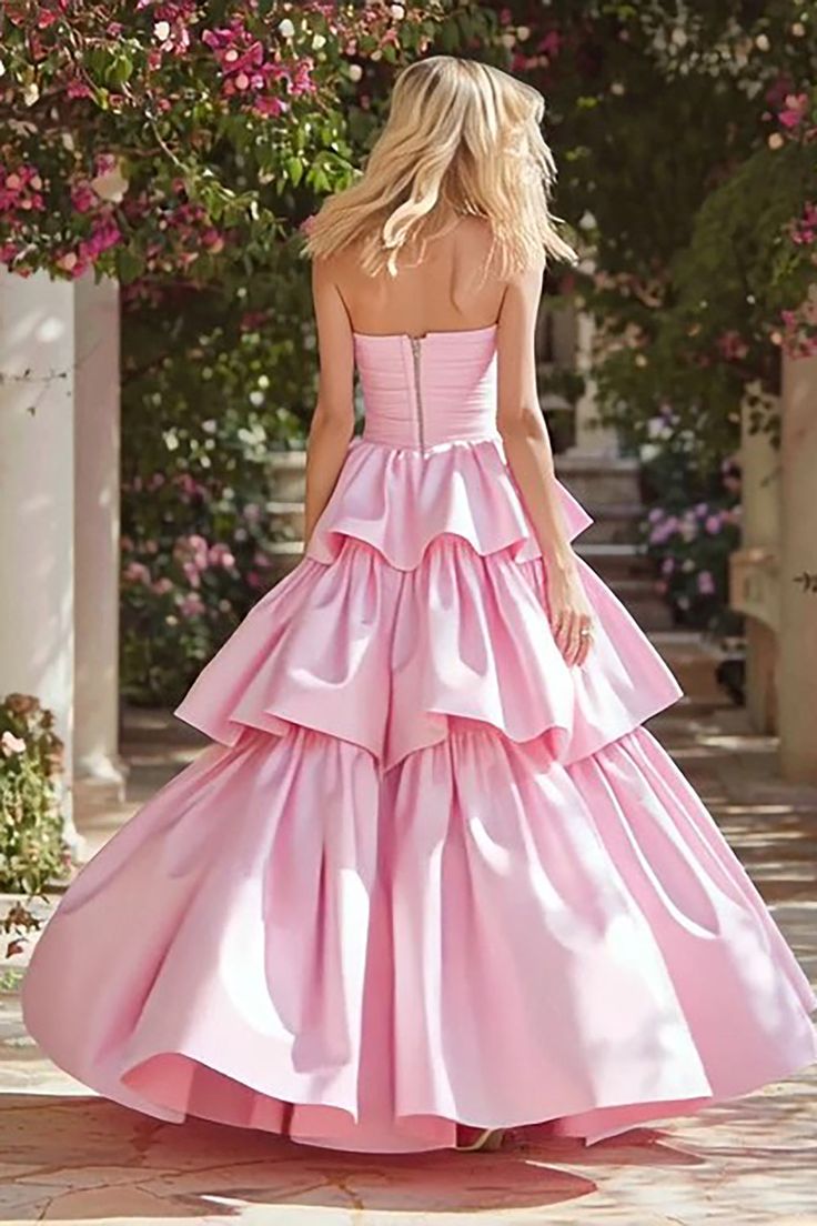 Lovely Strapless Pink Homecoming Dress Tiered A-Line Birthday Dress D0479