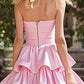 Lovely Strapless Pink Homecoming Dress Tiered A-Line Birthday Dress D0479