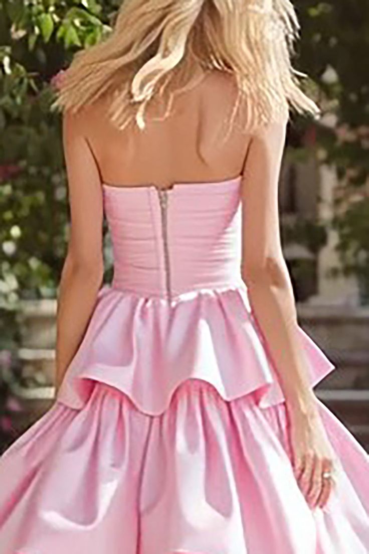 Lovely Strapless Pink Homecoming Dress Tiered A-Line Birthday Dress D0479