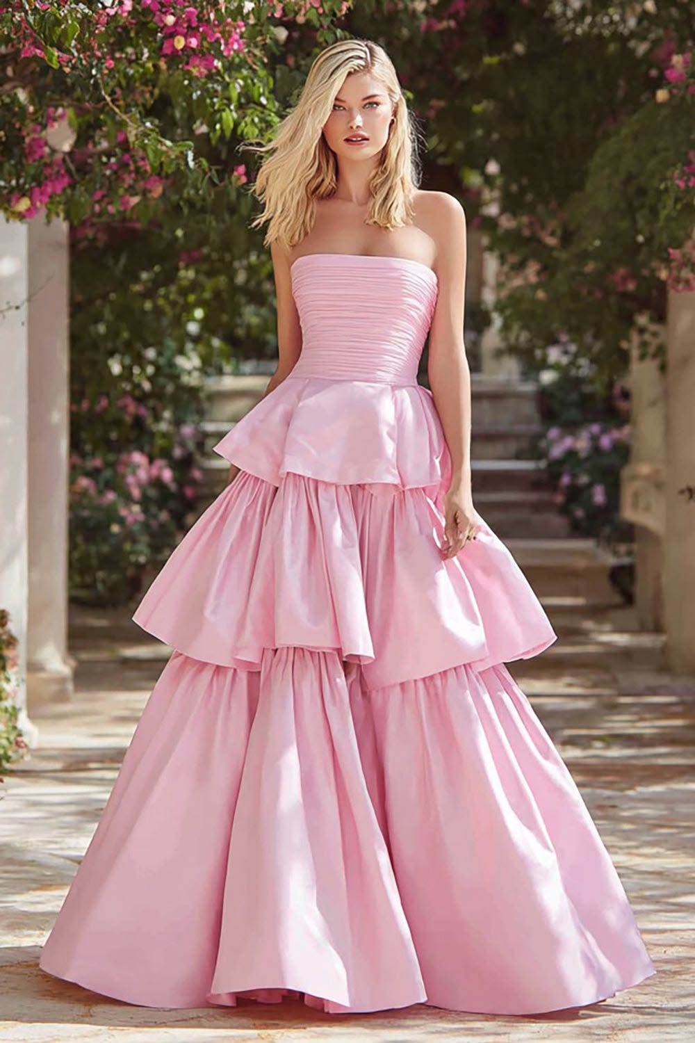 Lovely Strapless Pink Homecoming Dress Tiered A-Line Birthday Dress D0479