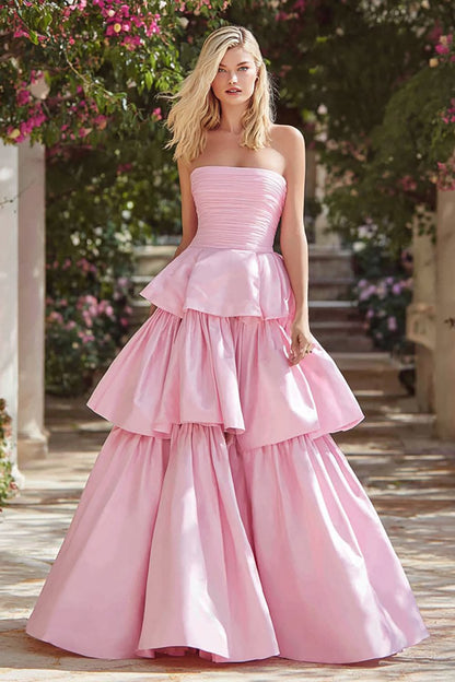 Lovely Strapless Pink Homecoming Dress Tiered A-Line Birthday Dress D0479