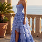 Attractive Strapless Beaded Homecoming Dress Bows Slit Tiered A-Line Birthday Dress D0480