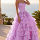 Attractive Strapless Beaded Homecoming Dress Bows Slit Tiered A-Line Birthday Dress D0480