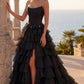 Attractive Strapless Beaded Homecoming Dress Bows Slit Tiered A-Line Birthday Dress D0480
