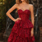 Alluring Strapless Red Homecoming Dress Sequins Tiered A-Line Birthday Dress D0481