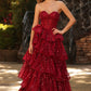 Alluring Strapless Red Homecoming Dress Sequins Tiered A-Line Birthday Dress D0481