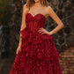 Alluring Strapless Red Homecoming Dress Sequins Tiered A-Line Birthday Dress D0481