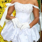Graceful Off The Shoulder Homecoming Dress White Pearls Bows A-Line Birthday Dress D0482