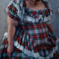 Retro Square Neck Homecoming Dress Ruffles Lace Plaid A-Line Birthday Dress D0483