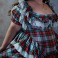 Retro Square Neck Homecoming Dress Ruffles Lace Plaid A-Line Birthday Dress D0483