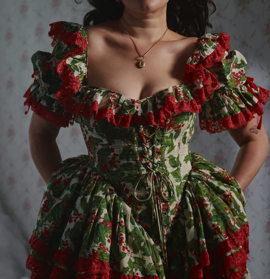Cottagecore Lace-Up Homecoming Dress Lace Floral A-Line Birthday Dress D0485