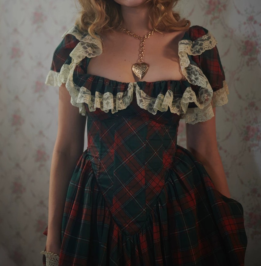 Enchanting Square Neck Homecoming Dress Lace Ruffles Plaid A-Line Birthday Dress D0488