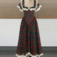 Enchanting Square Neck Homecoming Dress Lace Ruffles Plaid A-Line Birthday Dress D0488